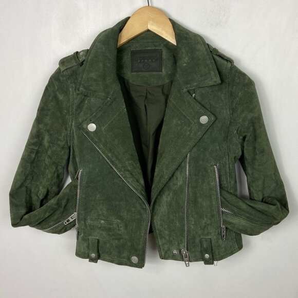 BlankNYC 100% Leather Green Moto Biker Jacket Suede Size XS Silver Hardware Boho - Picture 13 of 16